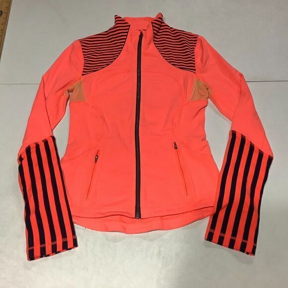 Lululemon Jackets & Blazers - Women's Lululemon Forme Neon Full Zip Stripe Jacket Size 6 Orange Coral